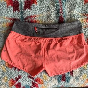 Lululemon! Speed Up 2.5 Shorts, in salmon and gray
